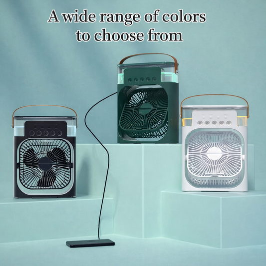 Portable Air Cooler Fan with Humidifier, 7-Color LED Light & 600ml Water Tank – USB Mini AC for Home & Office